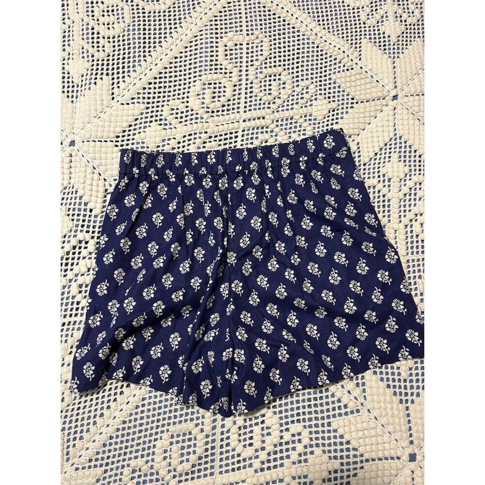 J.Crew 5” Linen Blend Shorts Womens Size 6 Navy Blue White Floral Print Casual - Picture 4 of 7